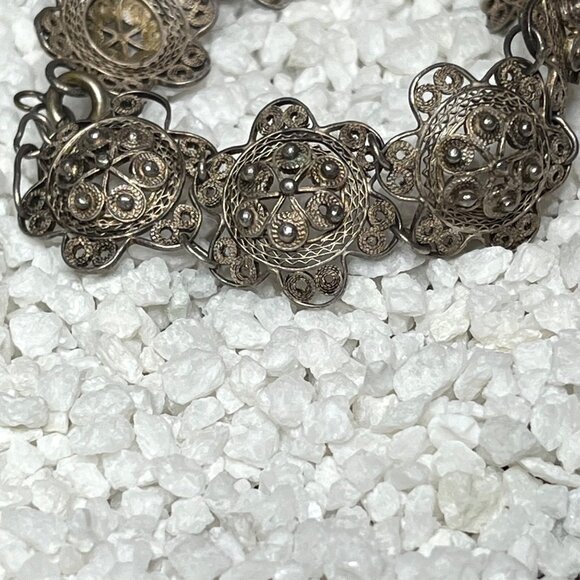 Vintage Ornate Silver-Tone Filigree Link Bracelet - Picture 3 of 7